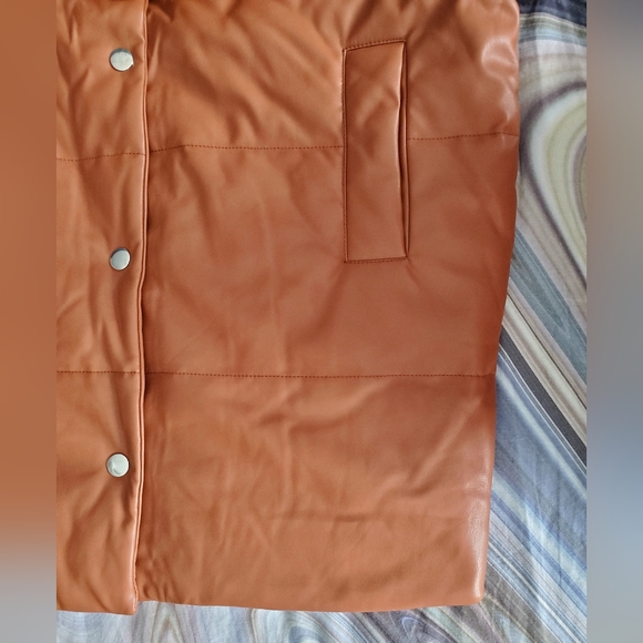 Blank NYC Cognac Faux Leather Puffer Coat - Picture 3 of 6